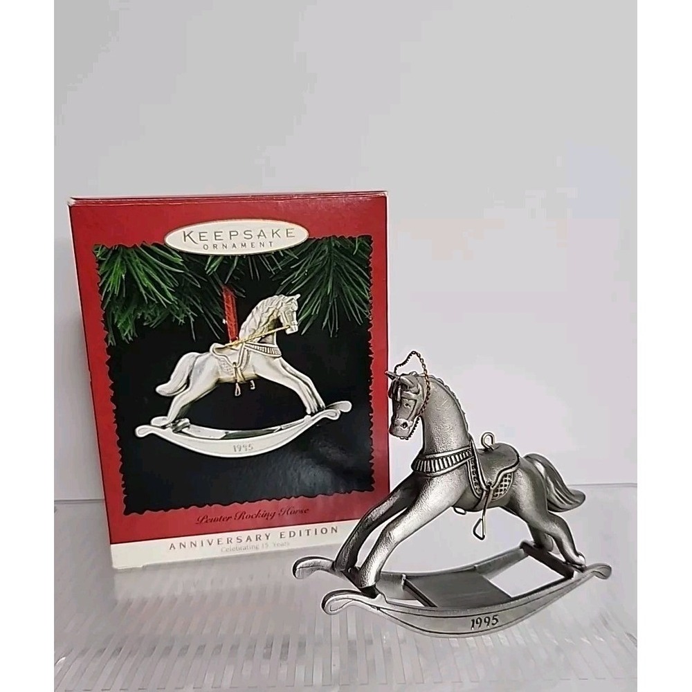Hallmark 1995 Pewter Rocking Horse Ornament 15th Anniversary QX6167 Boxed - Picture 1 of 8